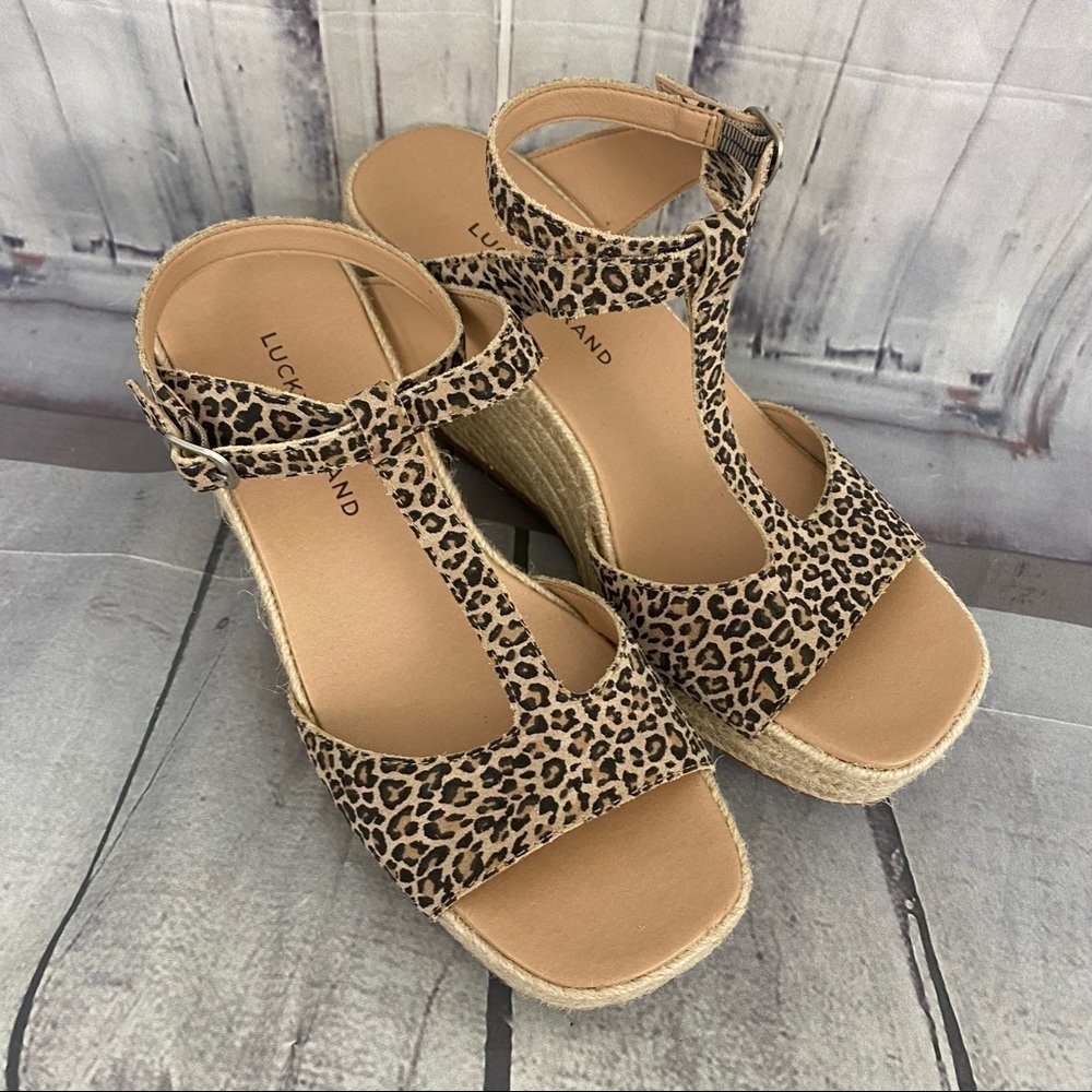 Lucky Brand T-Strap Espadrille Platform Sandals Suede Upper Animal Size 9.5M - Picture 5 of 12